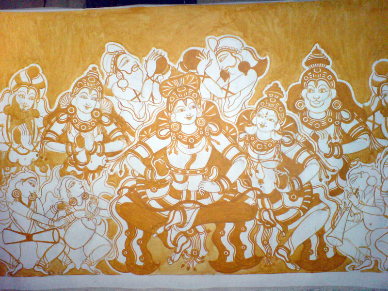 Kerala Mural Kanna Krishna Painting Handmade South Indian Hindu Ethnic   ArtnIndia