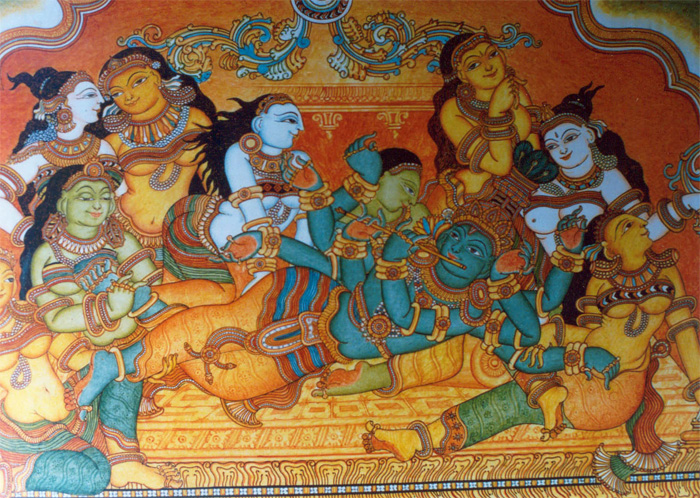 Krishna relaxes with the gopis